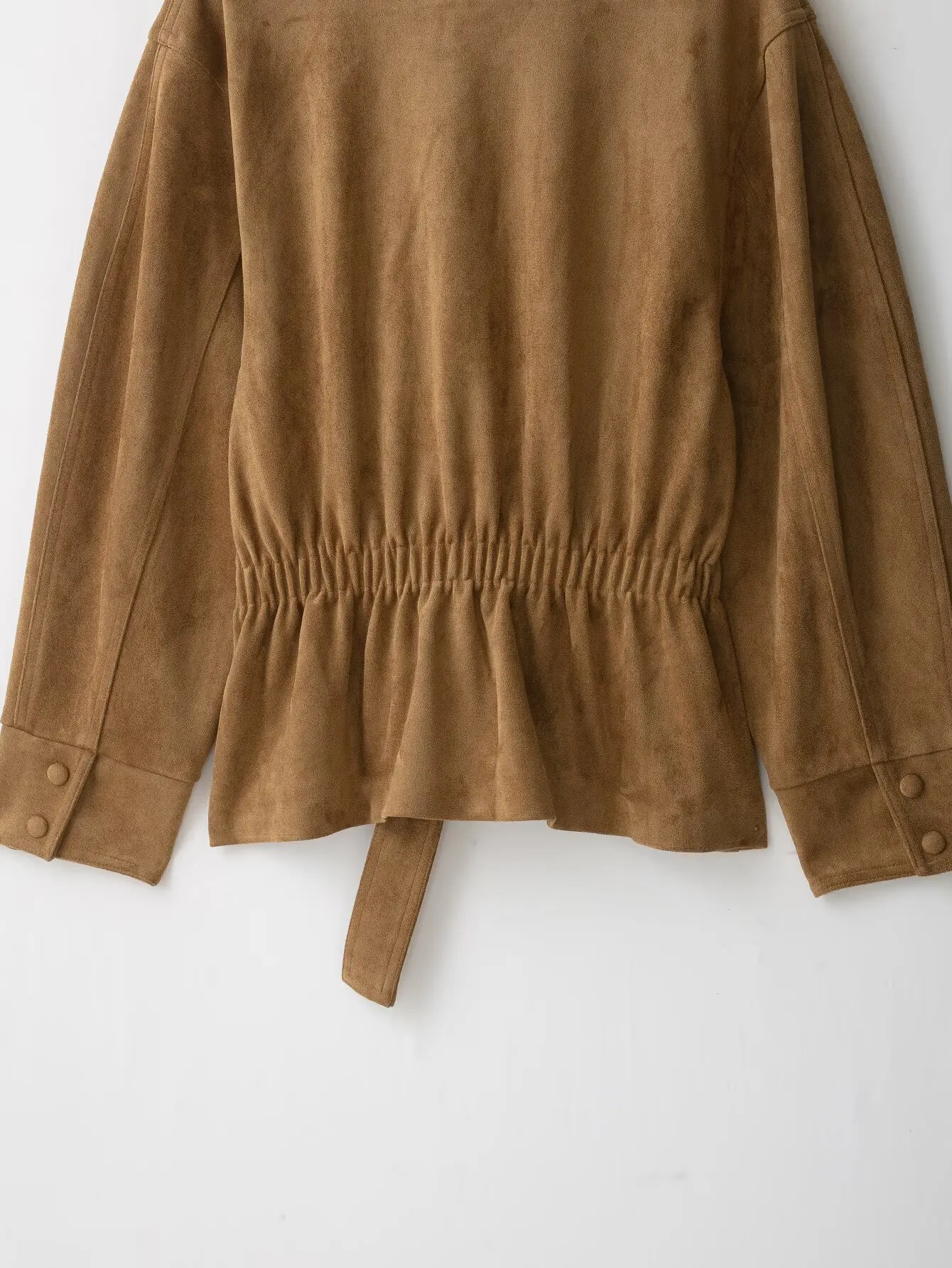 TFMLN Damen Wildlederjacke, Modischer Stehkragen, Gürtel, Locker Geschnittene Oberbekleidung, Herbst-Winter Freizeitjacke, Einfarbig, Vintage-Stil 2026 – Detail 9