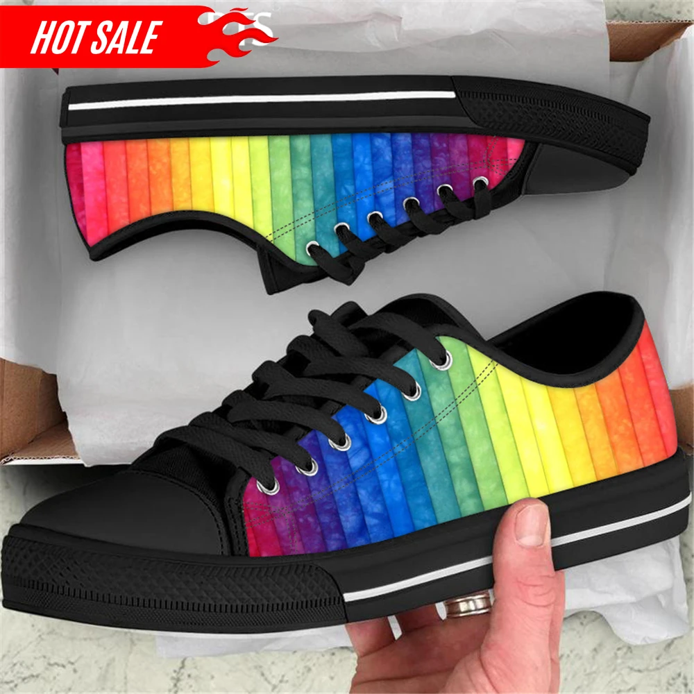 LGBT Rainbow Gradient Color Print Canvas Sneaker for Women Summer Breathable Lace up Mesh Shoes Ladies Low Style Walking Shoes