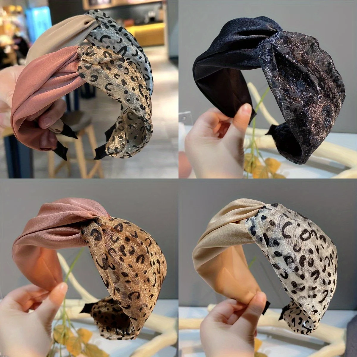 

Breathable Leopard Print Headband Cross Weave Design Vintage Elegant Hair Accessories for Women Vacation Party Occasions