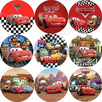 McQueen Cars-telón de fondo redondo para decoración de Baby Shower, cubiertas circulares para fiesta de cumpleaños para niños, fondo fotográfico de vinilo y poliéster