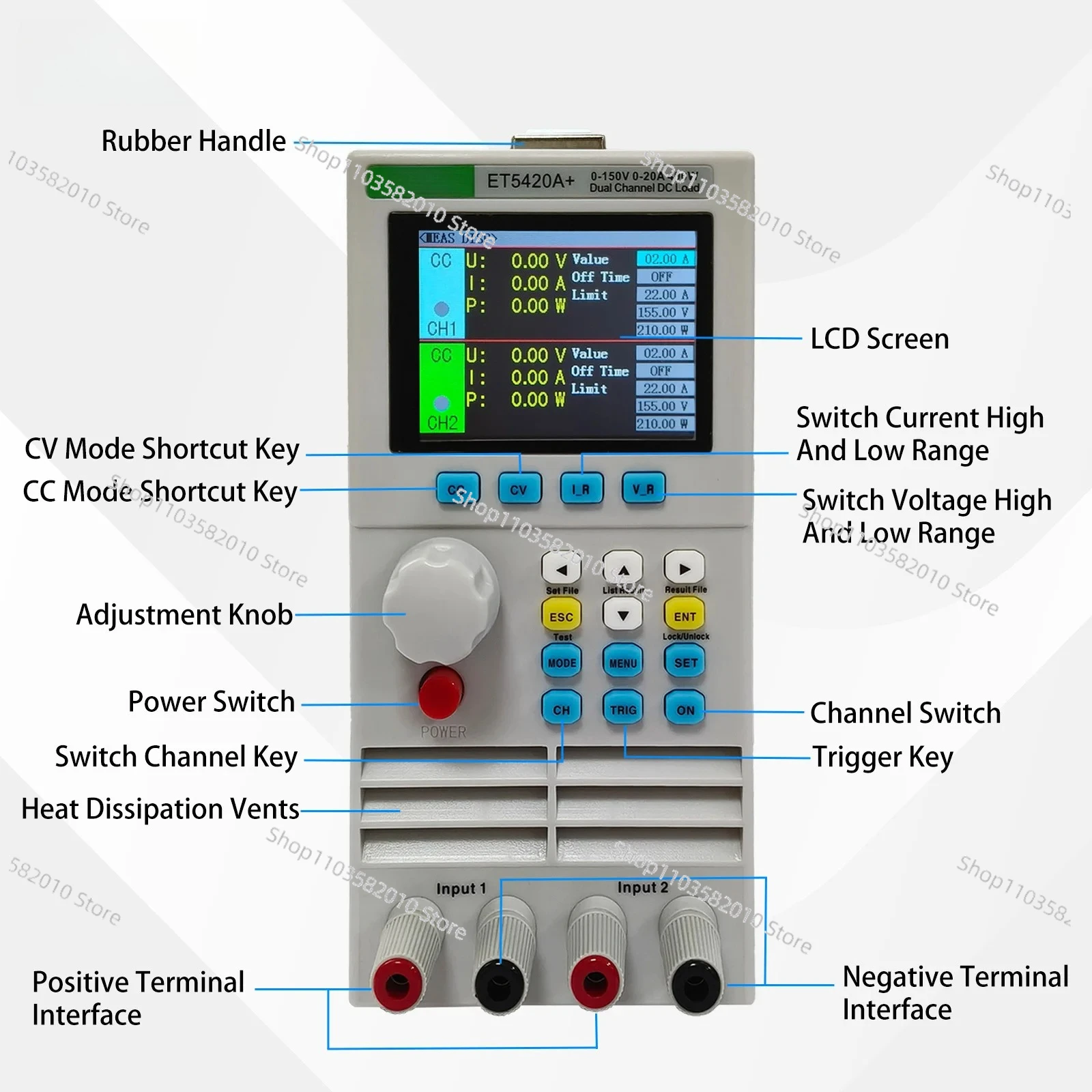 ET5420A+ Dual Channel DC Electronic Load 400W Programmable Battery Tester Power Supply Analyzer with USB & RS485 for Testing