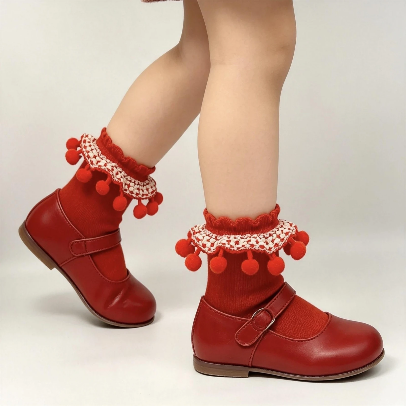 Toddler Baby Girls Crew Socks Cute Pom-Poms Decor Ruffle Princess Socks