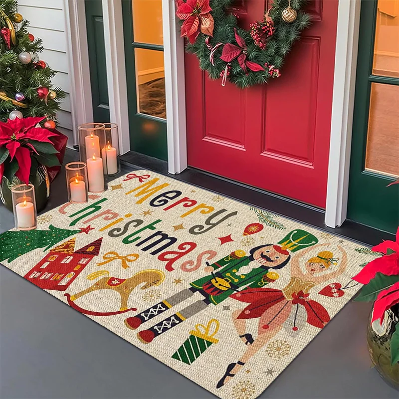 Doormat Merry Christmas Area Rugs Living Room Rocking Horse Carpet Holiday Decor Entrance Floor Mat