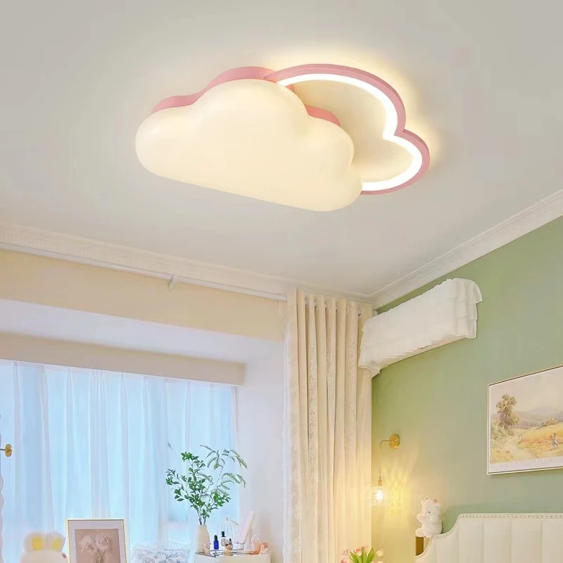 Pink Children's Room Ceiling Lamps Simple Rainbow Cloud Lamp Warm Romantic Girl Boy Bedroom Little Princess Room Ceiling Lights