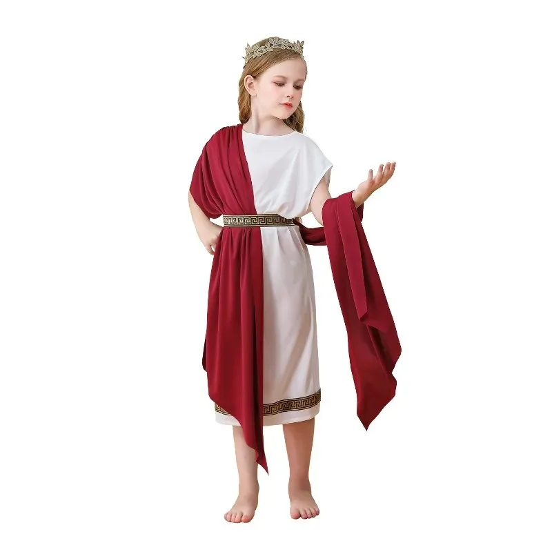 

Greek Mythology Kids Costume White Roman Toga Robe Halloween Party Dress for Boys Girls