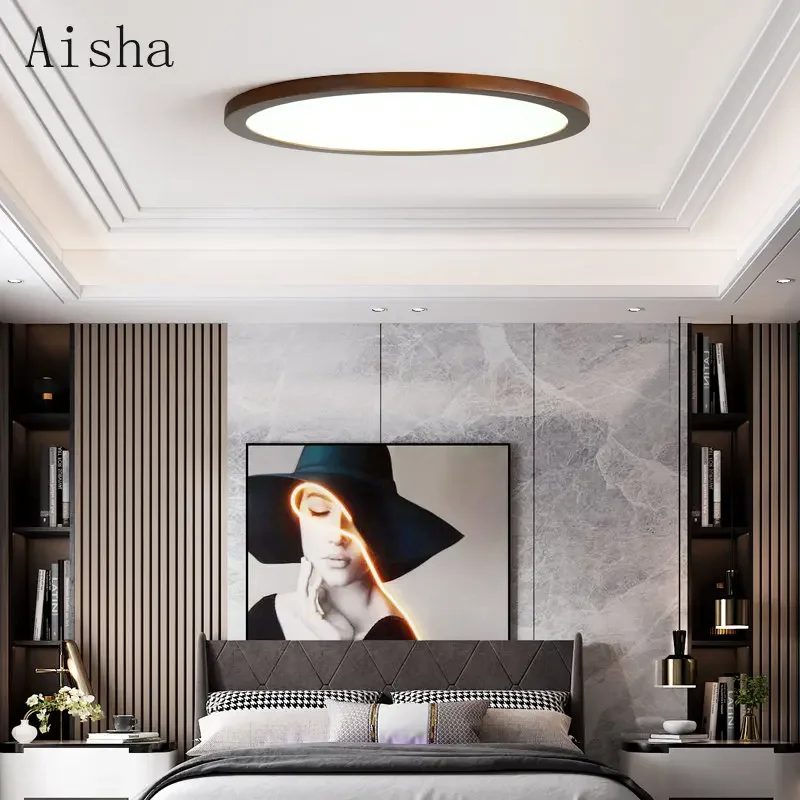 Round Ultra-thin Walnut Ceiling Lamp LED Bedroom Ceiling Light for Home Simple Living Room Dining Room Study Corridor Lighting