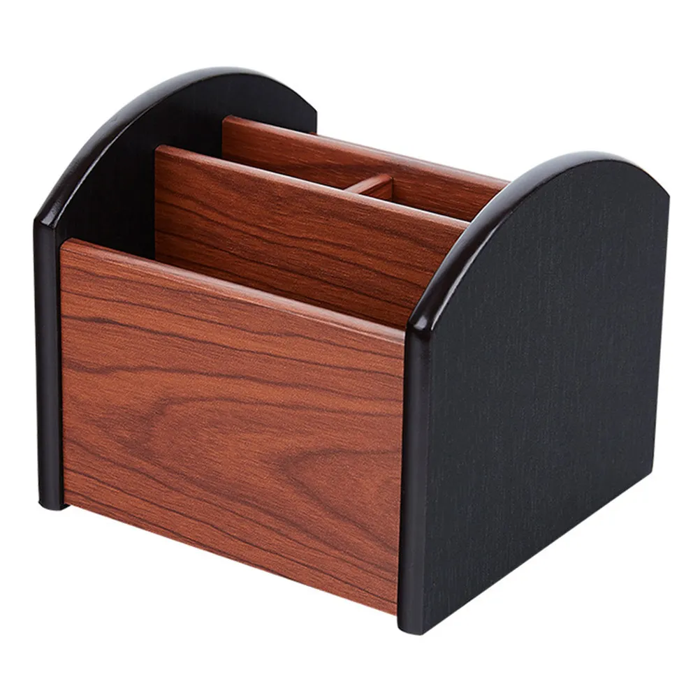 Wooden Desk Storage Container Elegant Multi Compartment Organizer for Office Home Use Pen Box Remote Control Holder Stationery