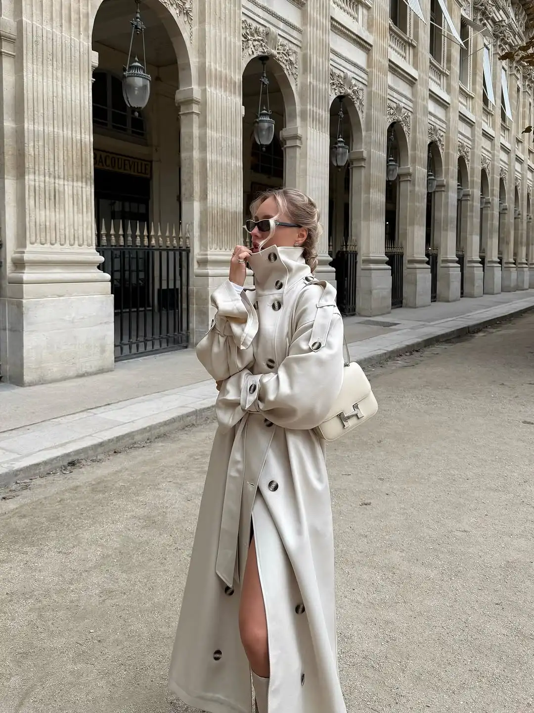 Women Solid Stand Collar Long Trench Coat Casual Double Breasted Full Sleeve Loose Windbreaker 2025 Lady Daily Commute Outerwear