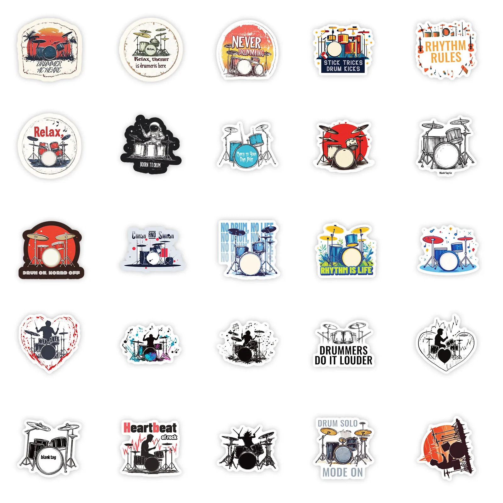 10/50 PIÈCES Tambour Dessin Animé Autocollants Rock Musique Graffiti Instruments De Musique Autocollants Ordinateur Portable Guitare Voiture Vélo Planche À Roulettes Décoration Jouets