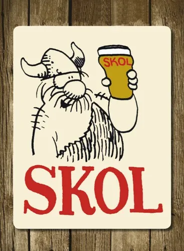 Letrero Metálico Vintage Retro SKOL VIKING Inspirado en Cerveza Lager para Pub, Bodega, Cueva de Hombre o Bar