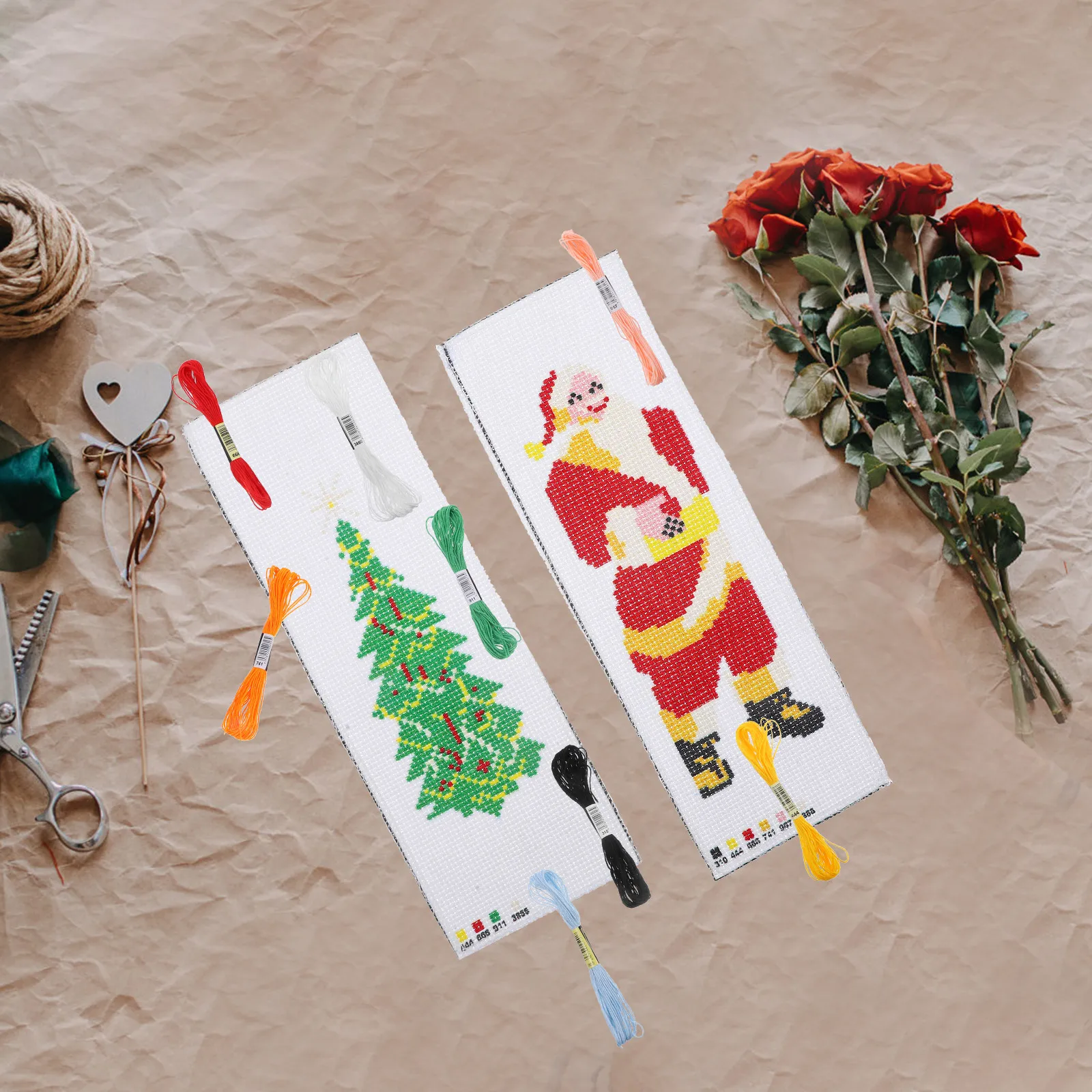 

2 Sets Christmas Bookmark Kits 14ct Cross Stitch Embroidery DIY Polyester Bookmarks Gifts Sewing Craft Supplies