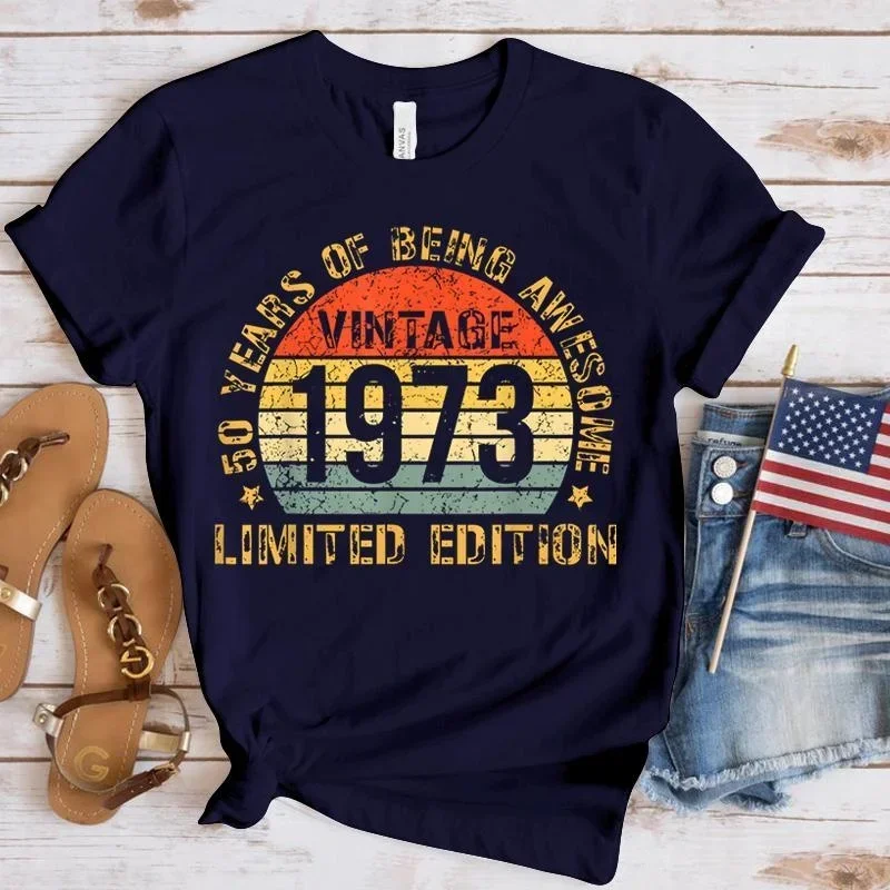 T-Shirt Grappig Gemaakt In 1973 50e Verjaardagscadeaus Cassetteband Vintage T-Shirt Feest Oma Opa Cadeau Zomer T-Shirt Cadeau