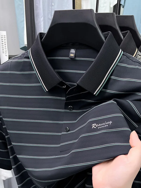 

Мужская футболка оверсайз, повседневная, свободного кроя, летняя, тонкая, деловая, в полоску, модная футболка