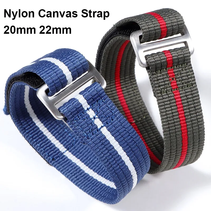 Size S L Nylon Canvas Watch Band Strap 20mm 22mm Universal Men Women Nylon Military Wristband Canvas Fabric Bracelet Accessories