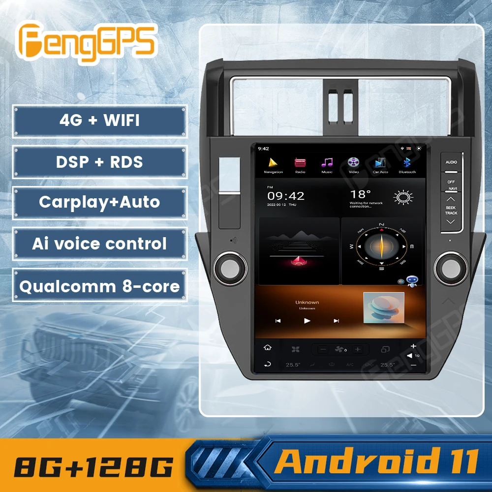 

Android 11Car Radio Multimedia Player Unit for Toyota Land Cruiser Prado 150 2010-2013 GPS Navi DSP Wireless Carplay Tesla Style