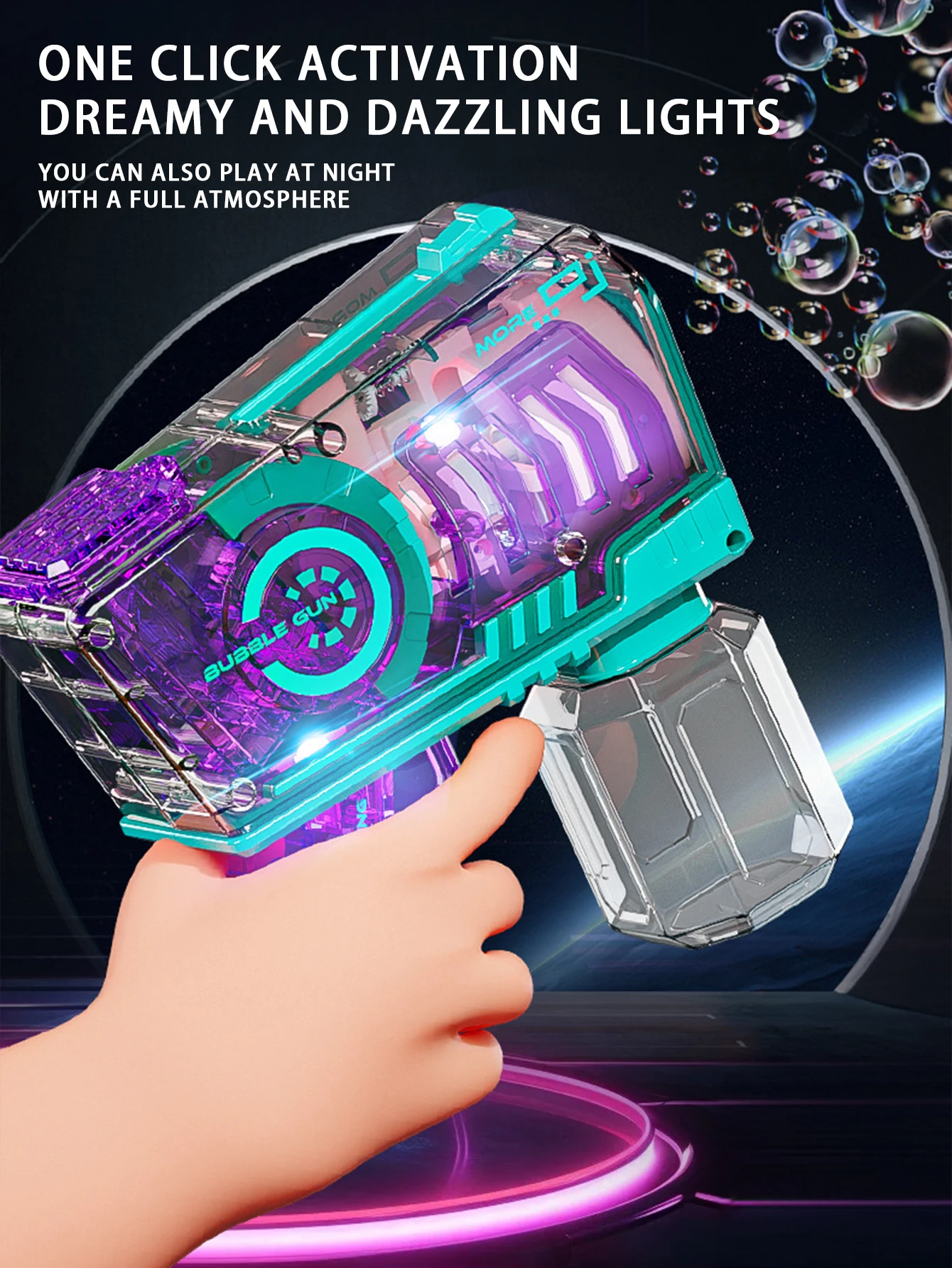 لعبة مسدس الفقاعات الأوتوماتيكية للأطفال مع إضاءة رائعة، 10 فتحات للفقاعات، يمكن أن تنجله أكثر من 10000 فقاعات في الدقيقة #5