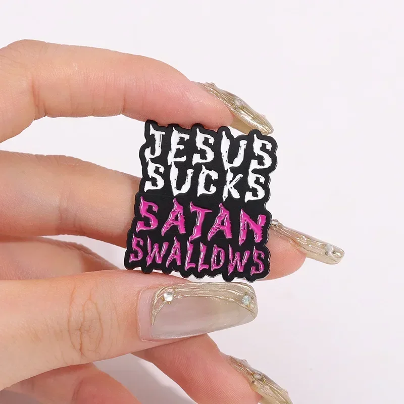 Satan's Sinner Enamel Pins Jesus Satan Punk Swallows Brooches Lapel Badges Gothic Faith Quotes Jewelry Gifts Wholesale