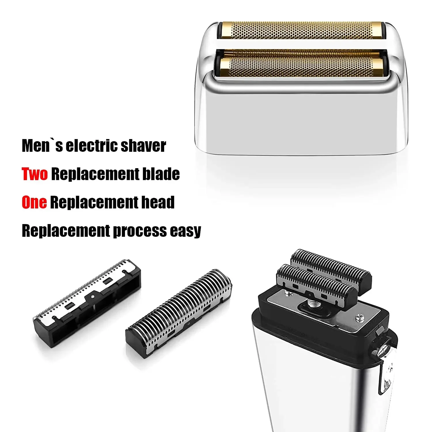 Silver, Replacement Foil & Cutters Compatible With BaByliss PRO Double FXFS2 Metal Electric Shavers