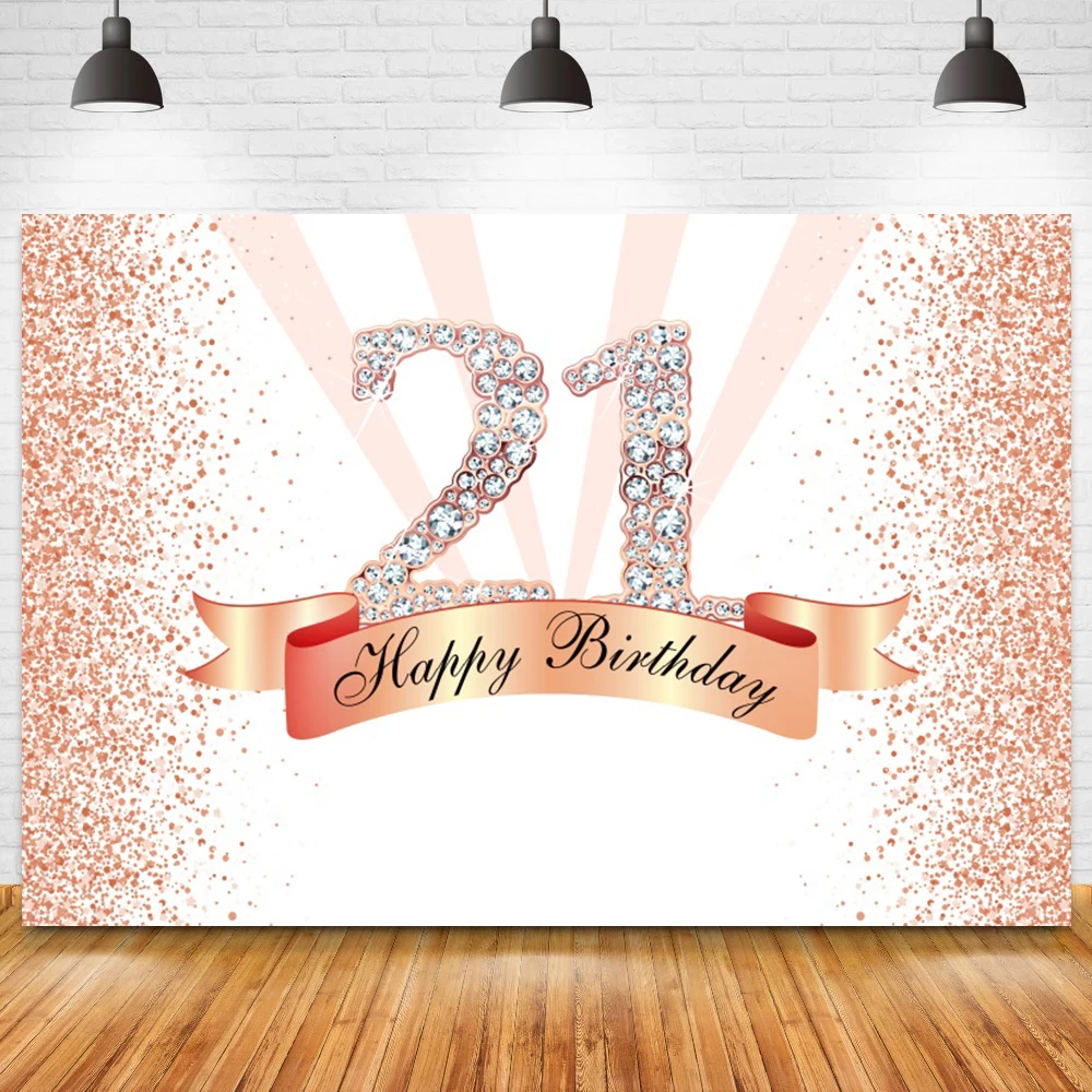 Pink Glitter 21th Birthday Backdrop Girl Sweet 16 Birthday Party Decoration Photo Background Custom Poster Studio Photoshoot