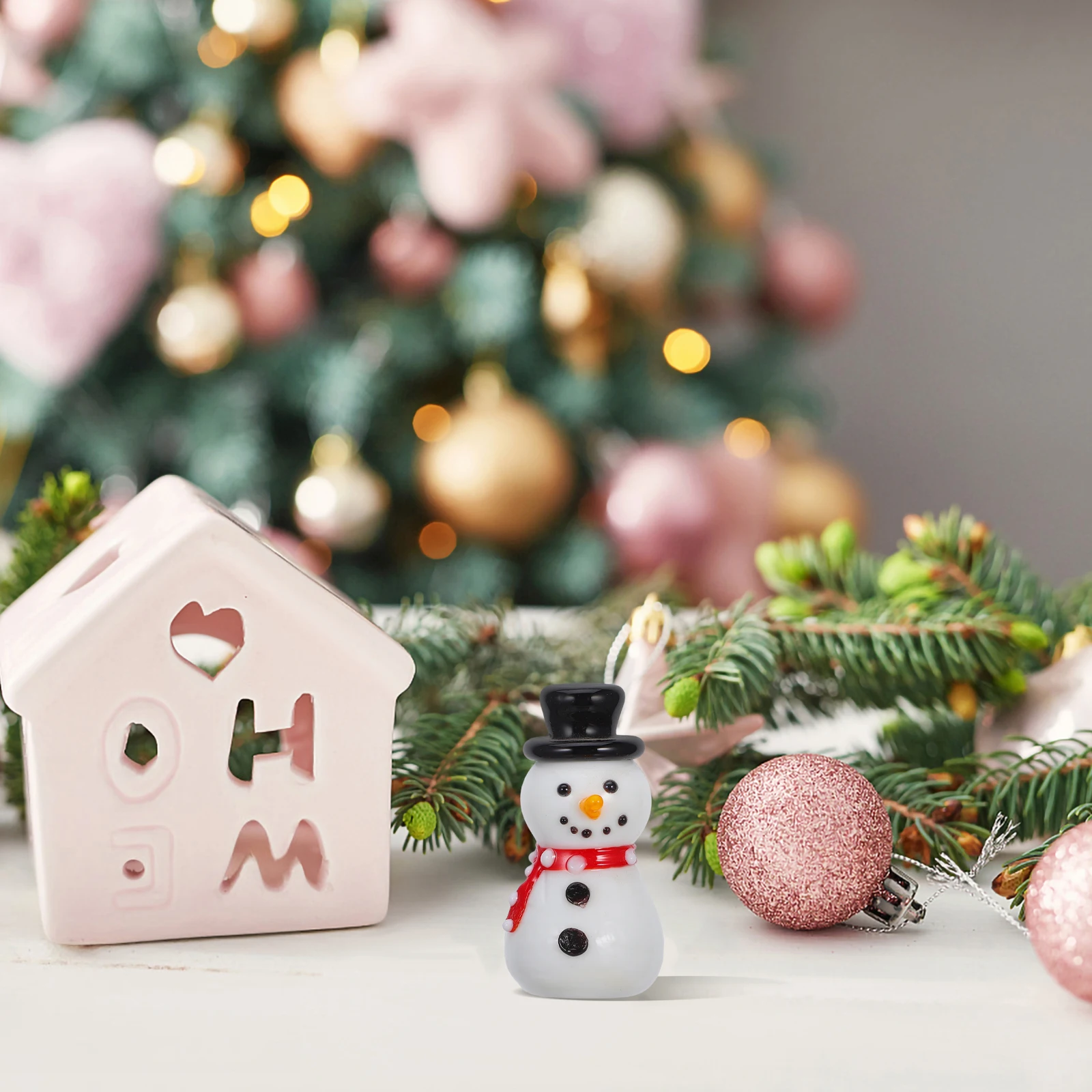 

Mini Snowman Sculpture Christmas Snowman Decoration Glass Xmas Figure for Indoor Outdoor Holiday Decor Landscape