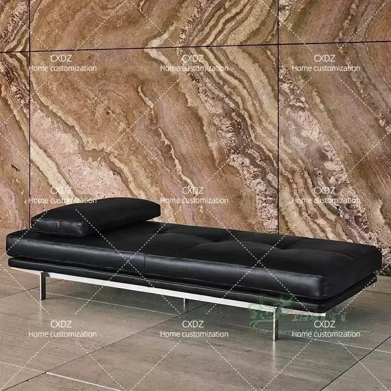 Italian Minimalist Leather Art Bedside Stool Modern Simple Living Room Black Recliner Casual Leather Long Sofa Stool