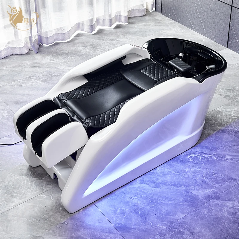 

Luxury Reclining LED Shampoo Bed with Black Cushion for Modern Salon Spa