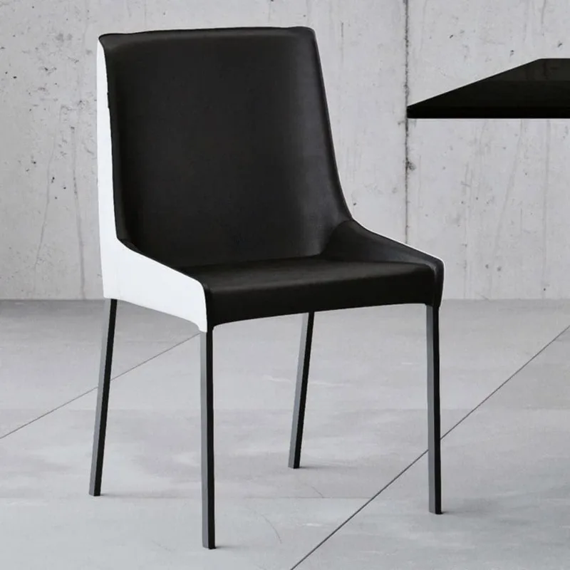 

Black and White Leatherette Dining Chair with Black Powder Coated Legs