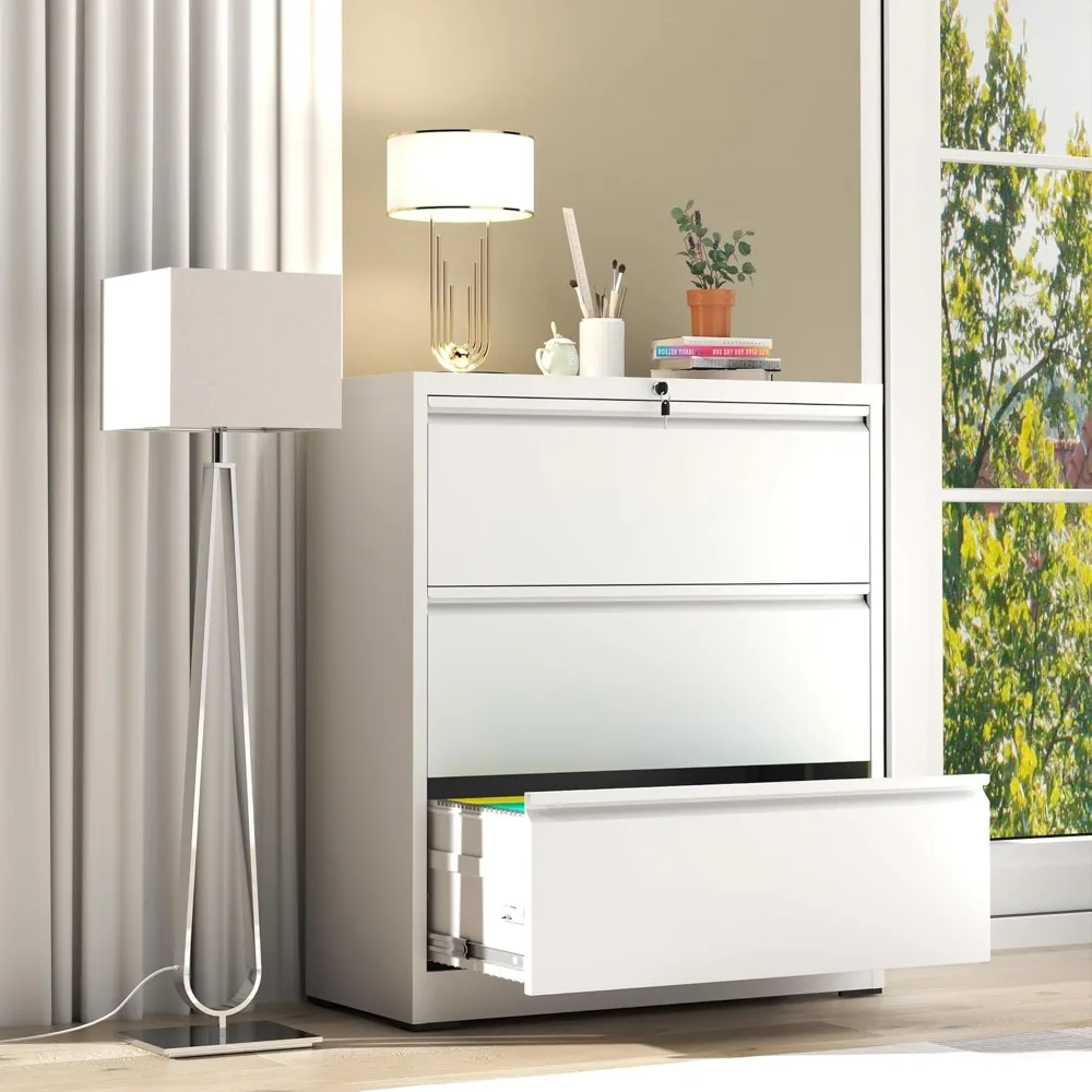 خزانة ملفات جانبية معدنية مع قفل، خزانة ملفات فولاذية ذات 3 أدراج للمكتب المنزلي، خزانة تنظيم واسعة للتخزين #6