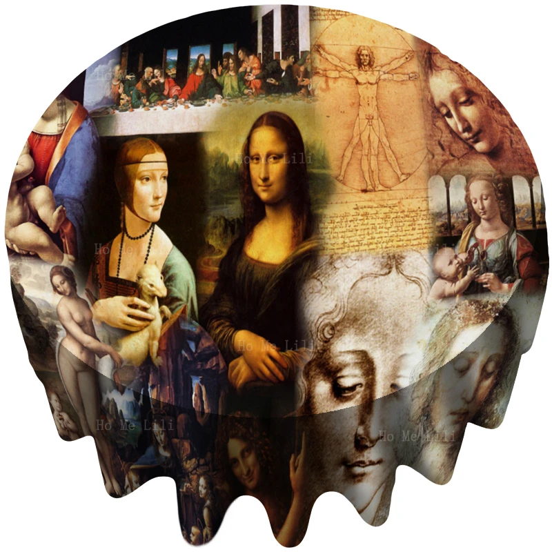 Great Artwork Of Renaissance The Last Supper Mona Lisa Collage Poster Rectangular Round Tablecloth By Ho Me Lili Tabletop Decor