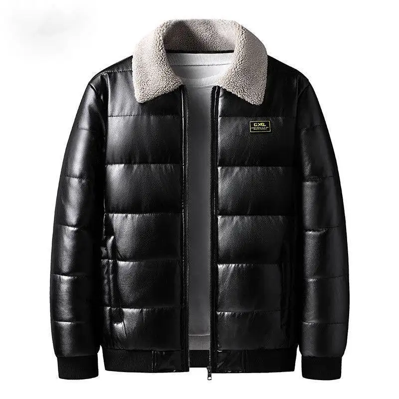 2023 New Men Loose Short Leather Jacket Winter Men Thicken Warm Cotton-Padded Jacket Outerwear Fashion Large Size Casual Outcoat