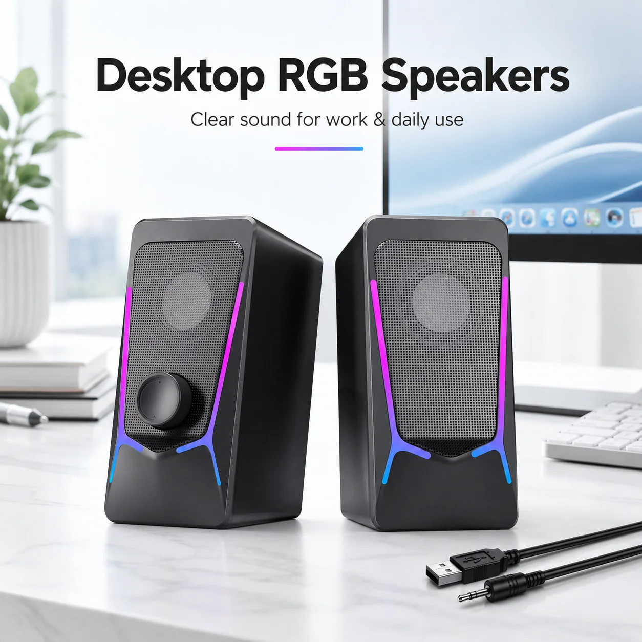 Wired Computer Speakers For PC Notebook Stereo RGB Light Portable AUX 3.5mm Full Frequency Desktop 2.0 Laptop USB Subwoofer
