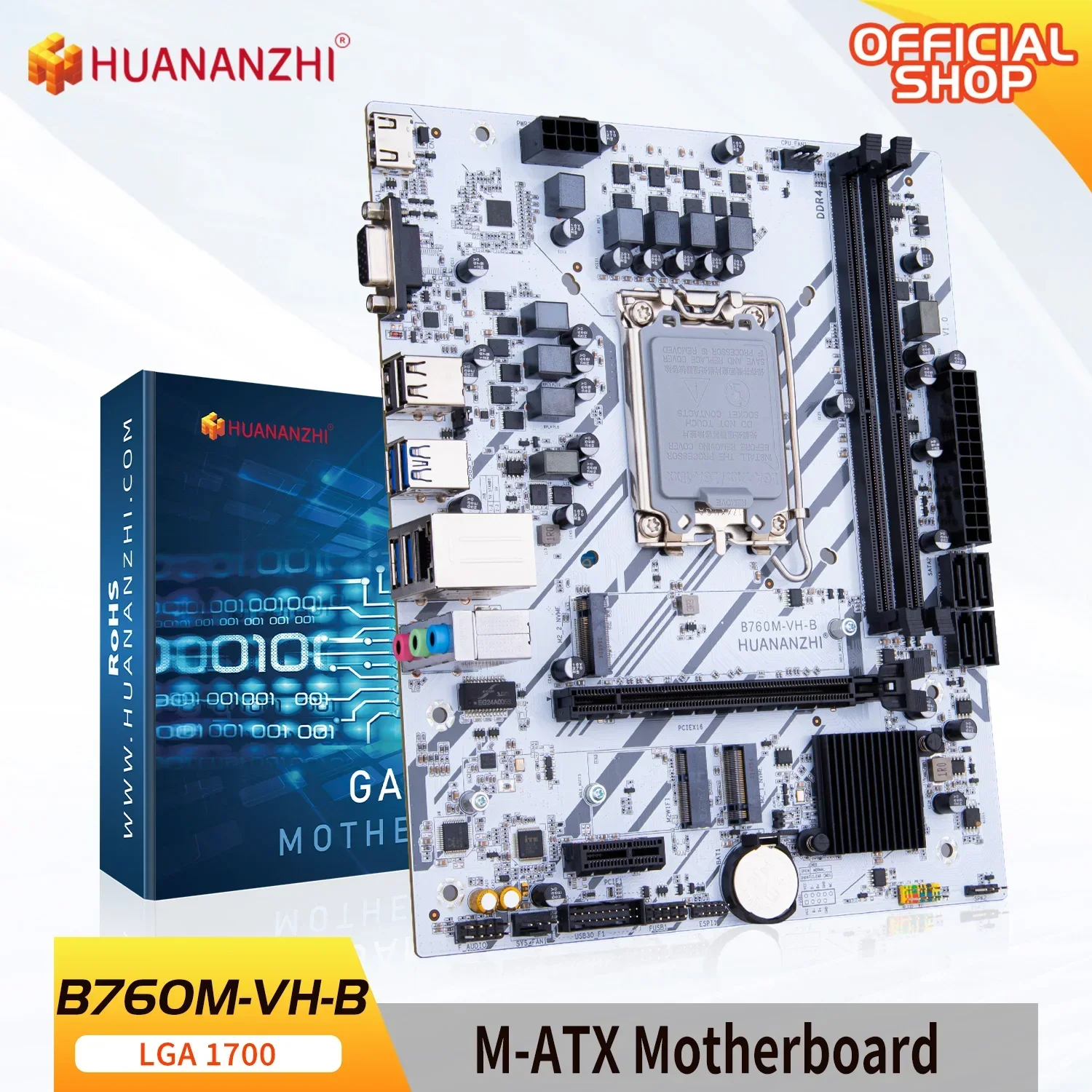 

HUANANZHI B760M VH B M-ATX DDR4 Motherboard Support 12 13 14 Gen（ Intel LGA 1700 CPU 12100F/12400F/12490F/12600F/12700F/13600F）