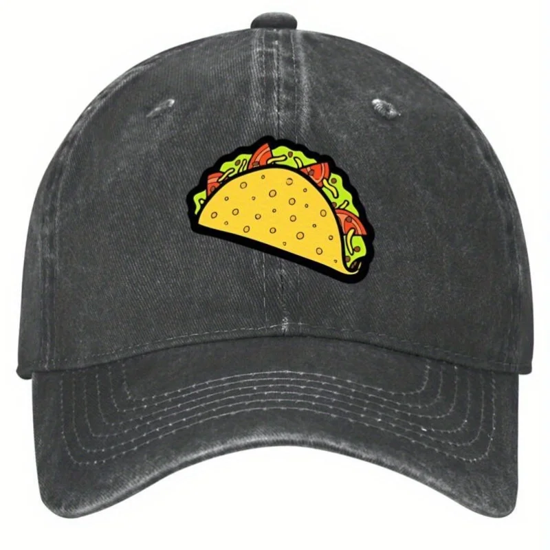 It's Taco Time Baseball Cap - Black Unisex Adjustable Snapback Hat with Vibrant Taco Graphic, Machine Washable Casual Summer Hat