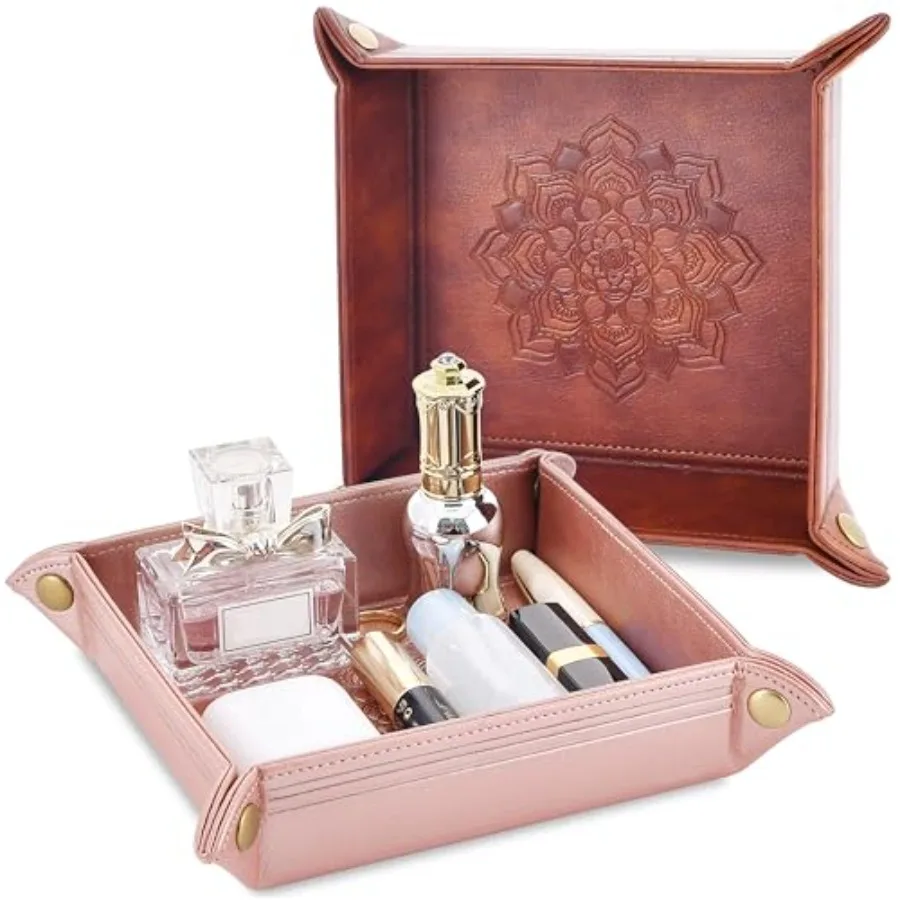 

2 Pack Valet Tray, PU Leather Valet Tray Can Be Used As Key Bowl, Cologne Organizer for Men and Travel Jewelry Box, for Key Ear