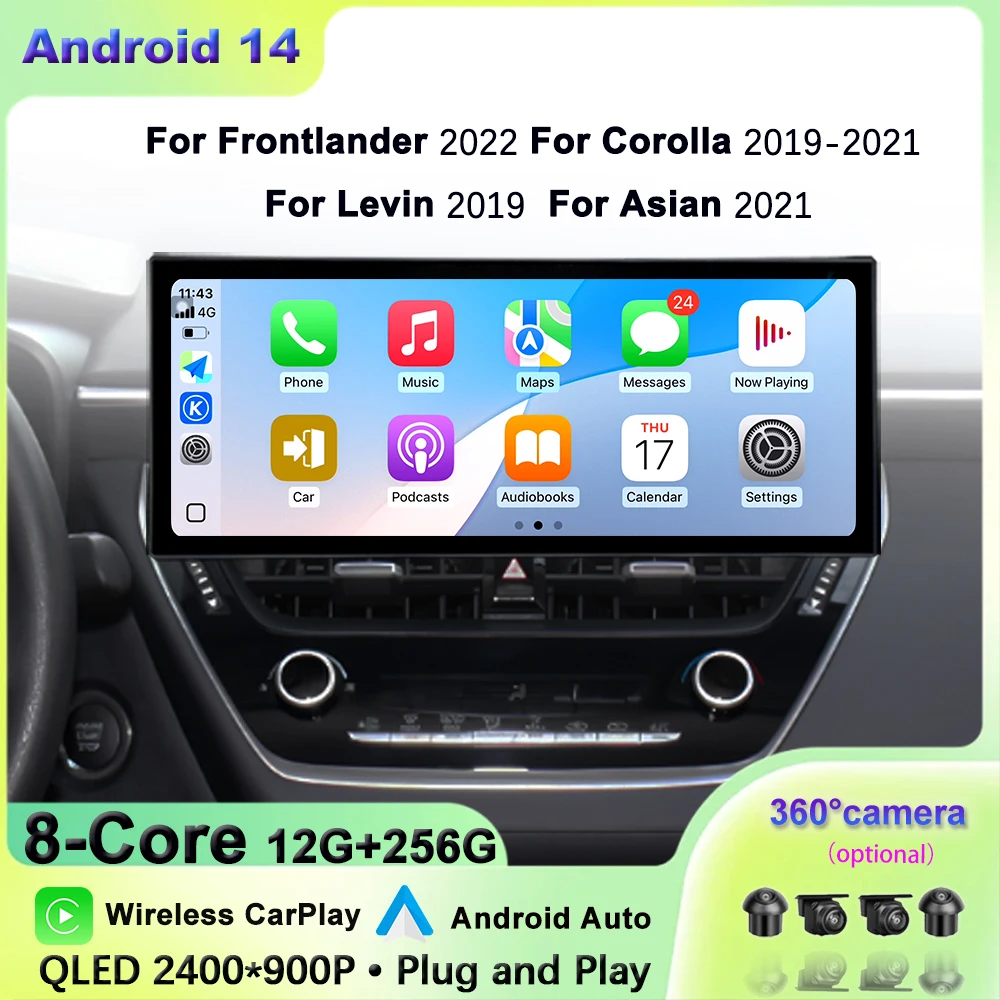 GPS Navi Auto Accessories For Frontlander 2022 For Corolla 2019-2021 For Levin 2019 Asian 2021 QLED 2400*900P 12.3 inch WIFI DVR