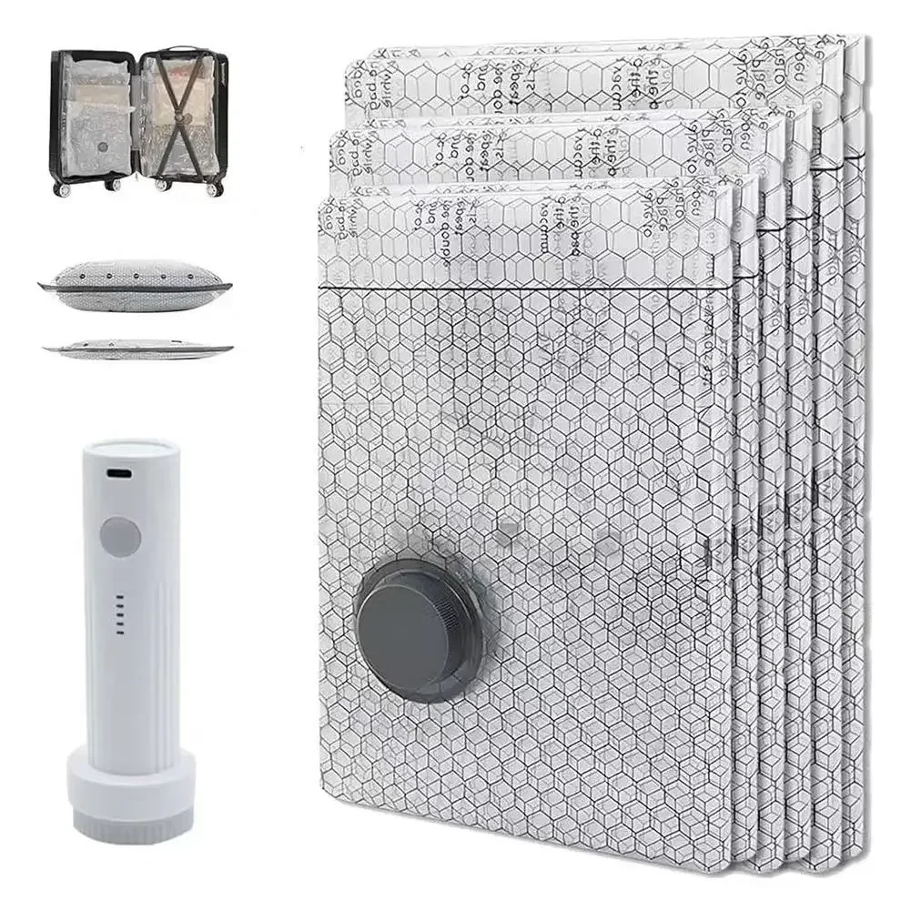 6/15Pcs Vacuum Compression Storage Bags With Portable Air Pump, Large Medium Small Sizes For Bedding Clothes Mattress, Space Saving Vacuum Sealer Bags, Travel Moving Storage Organizer, Mattress Protective Cover