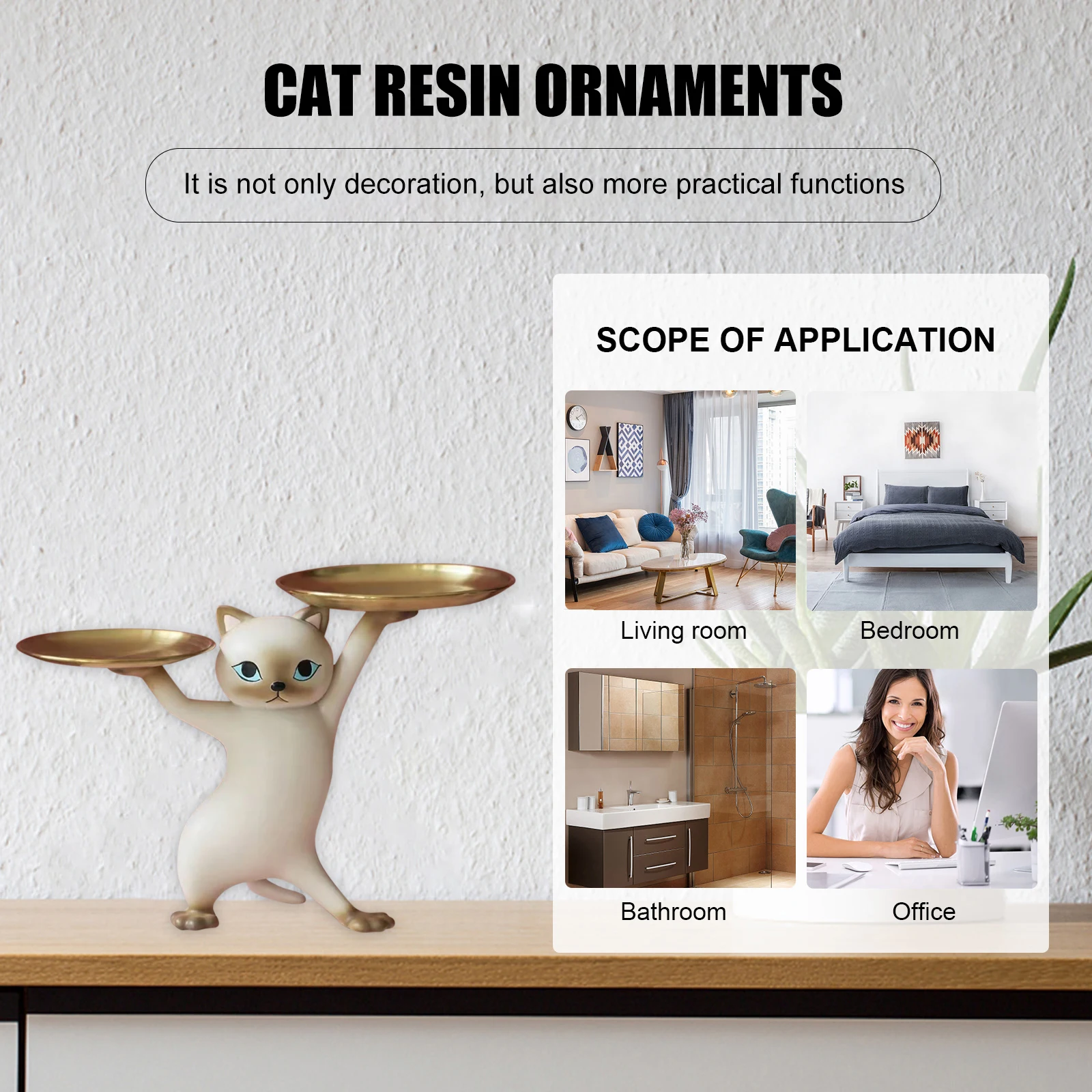 

Resin Enchanting Cat Sculpture Organiser Art Crafts Kitten Jewelry Tray Statues Ornament Holiday Gifts for Living Room Office