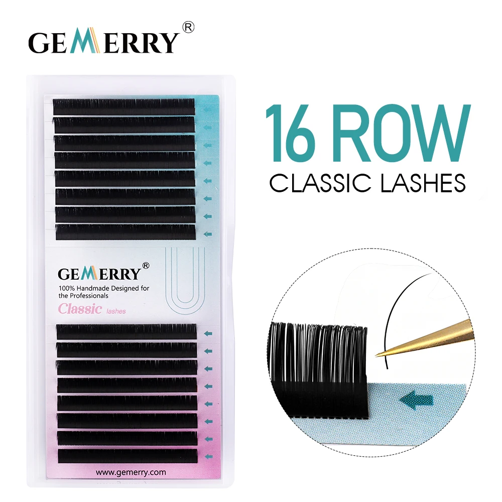 Gemerry Camellia Classic Eyelashes Extension 16 Row Mink Silk Tilted 115° Comic Oblique Flying Style Individual Lash For Makeup