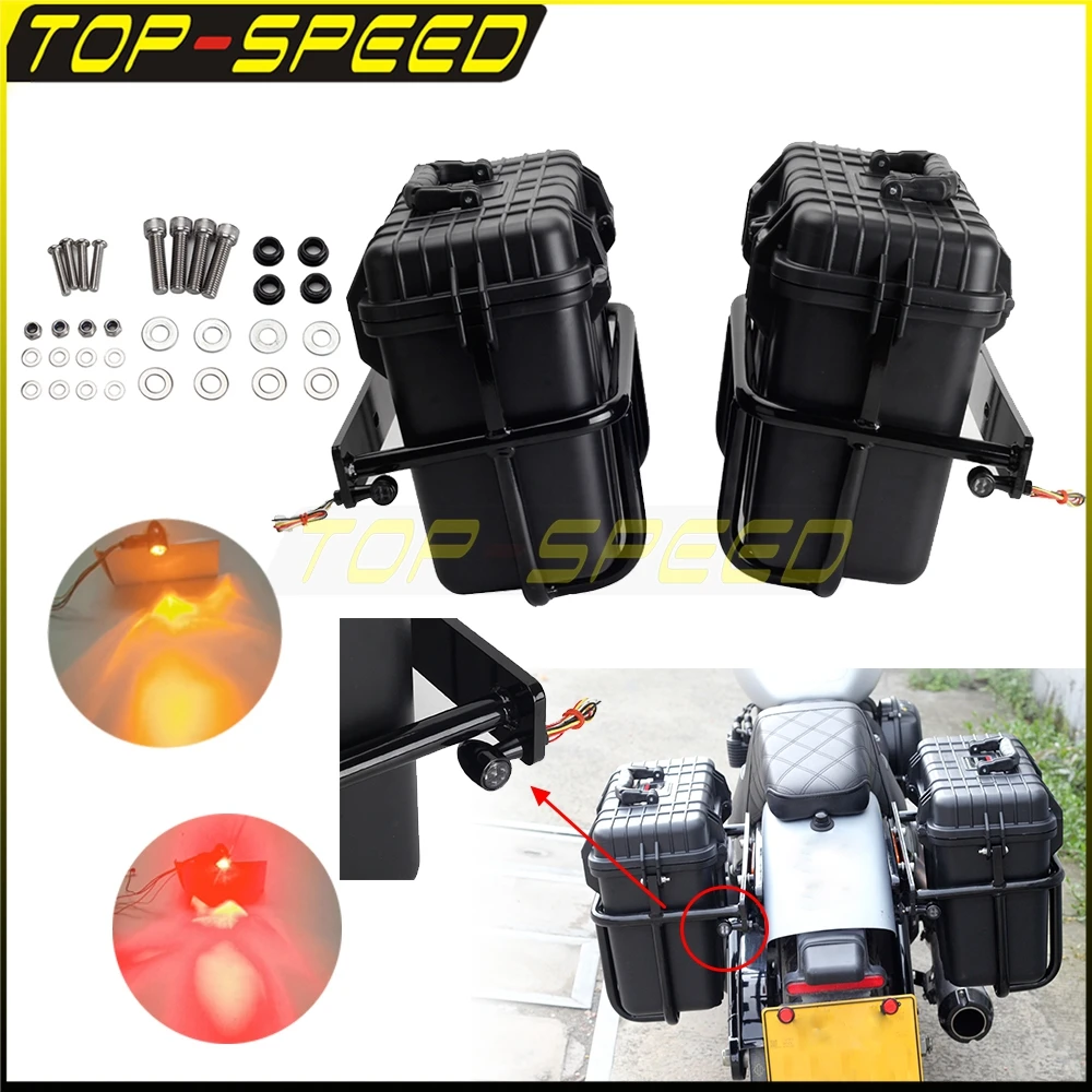 Luggage Bag Saddlebag W/ Conversion Bracket LED Taillight Turn Signal For Harley Softail FXBR FLDE FLFB FXFB FXLR FXBB FXST FLSB