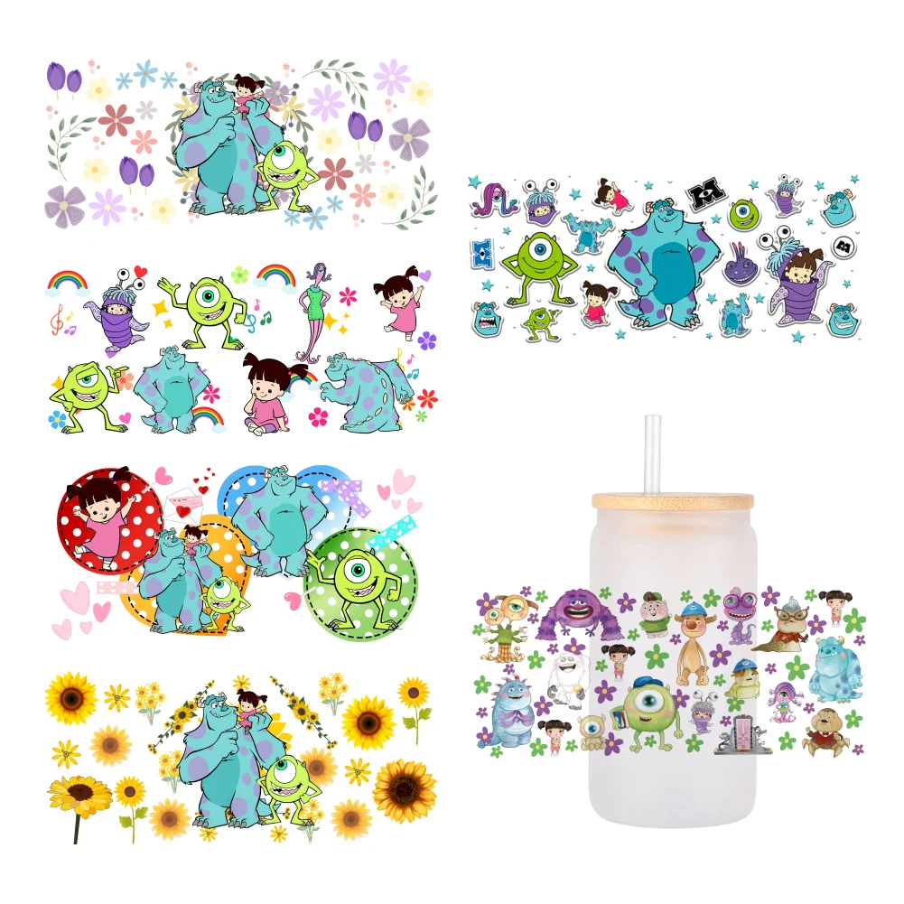 Disney Monsters Inc Wrap Stickers Waterproof UV DTF Cup Mug Wraps Sticker For DIY Libby Glass Waterproof Custom Decals 16oz