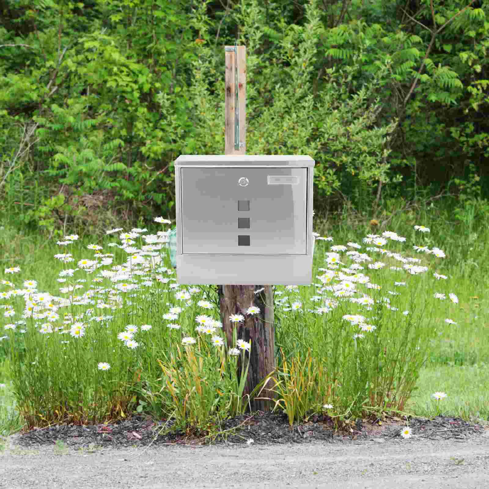 

Stainless Steel Newspaper Box Practical Mailbox Wall Mount Mailboxes for outside Square Hole Magazines Home with Lock Office