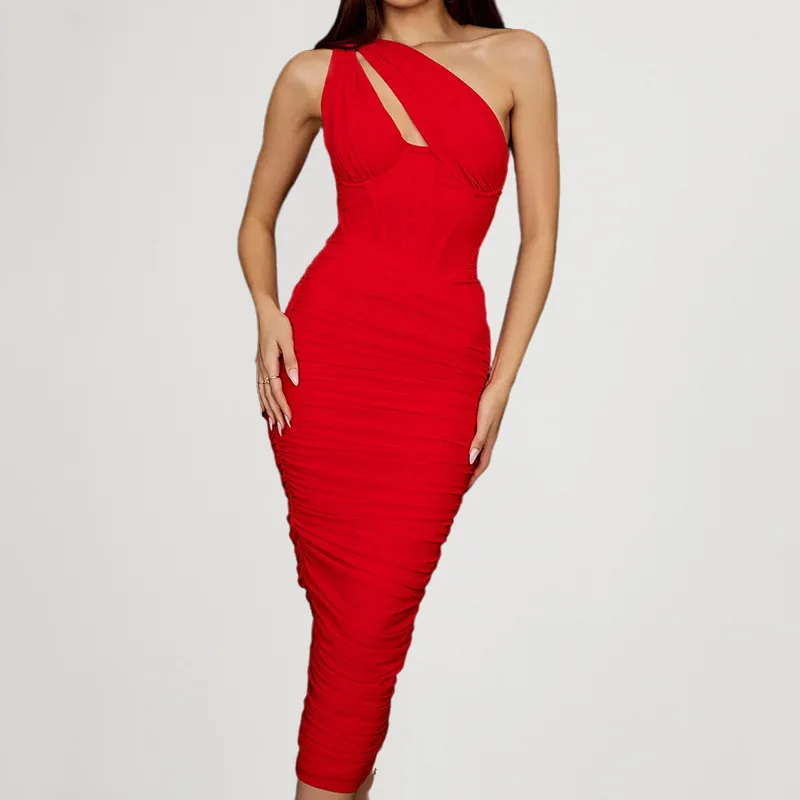 Sexy une épaule moulante Dr femmes Bal jupe portefeuille taille haute fermeture éclair été Streetwear couleur Pure asymétrique