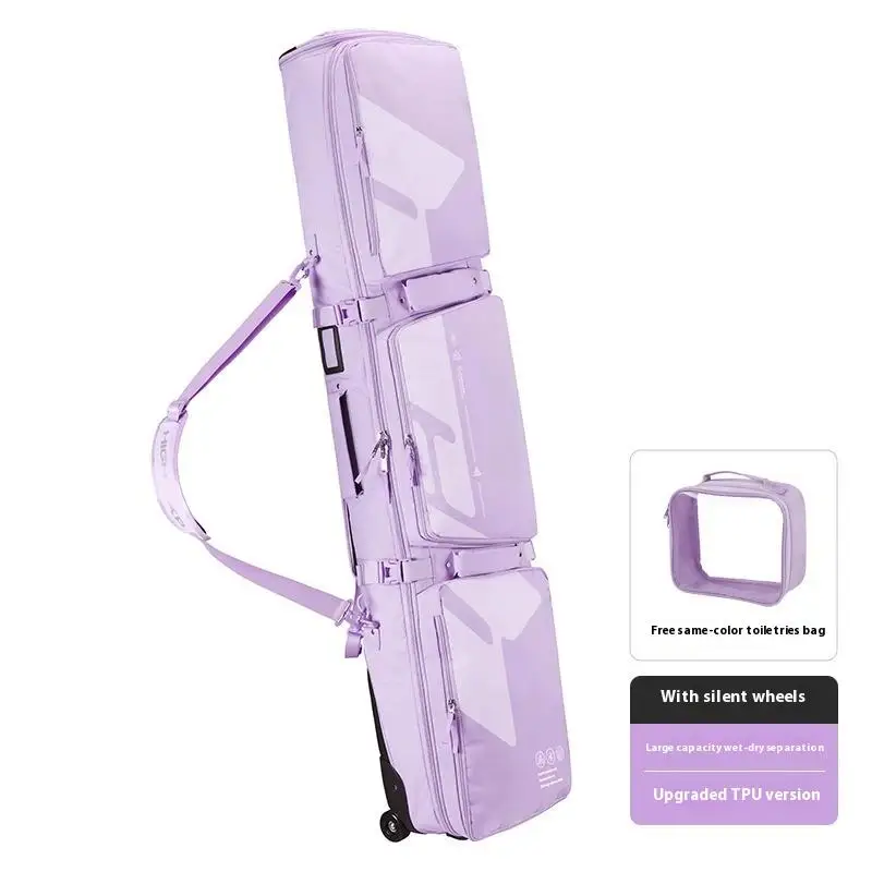 Large Capacity Ski Bag with Silent Roller Retractable Dry Wet Separation for Single or Double Board Equipment Storage Bag