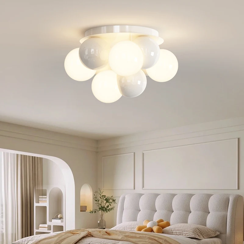 Cream Glass Bubble Ball Ceiling Light Modern Personality Decor Living Room Children's Room Study Eye Protection LED Lamp Fixture