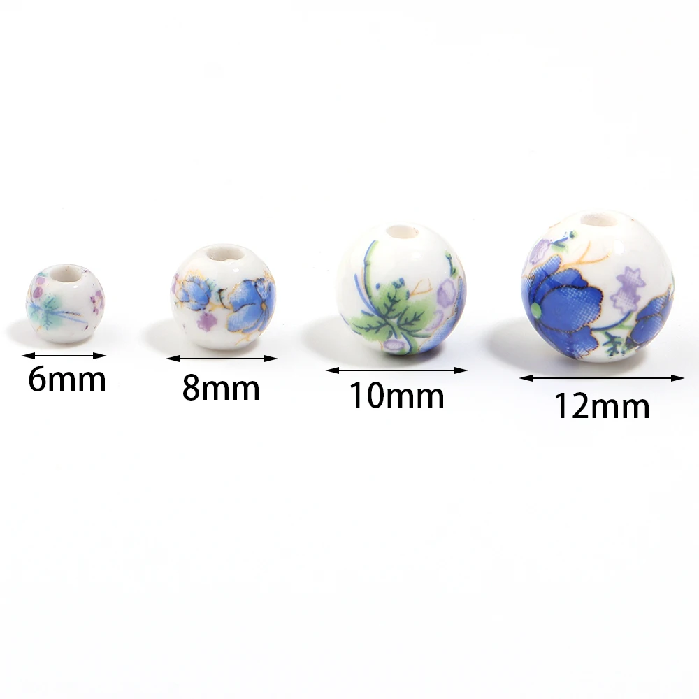 20-30 Stück 6 8 10 12mm Blau-Weiße Orchideen-Rundkeramikperlen für Schmuckherstellung Blumenmuster Jingdezhen Porzellanperlen DIY – Detail 1