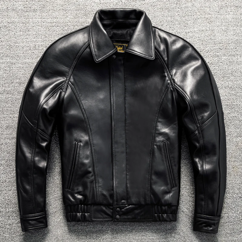 

Moscow Action same top sheepskin genuine leather jacket for men's slim fit casual short style lapel leather jacket