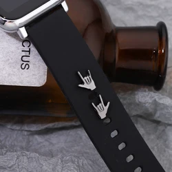 Apple için Watchband dekoratif Charms kayış Hip Hop jest Metal Charm Iwatch spor bilezik için komik parmak takı Charm