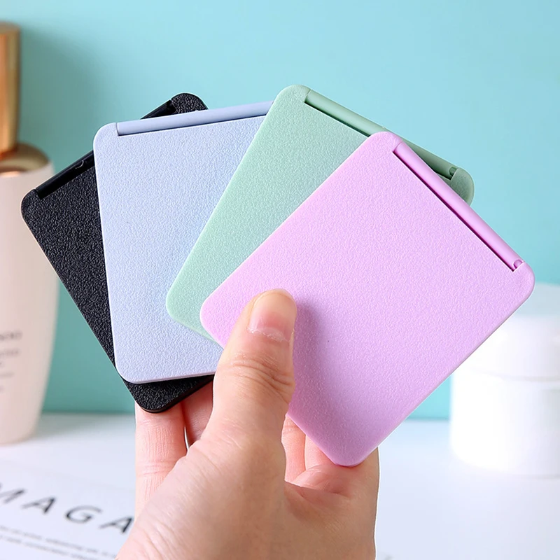 2-Face Flip Cover Portable Small Makeup Mirror Simple Square Folding Frosted Cosmetic Mirror