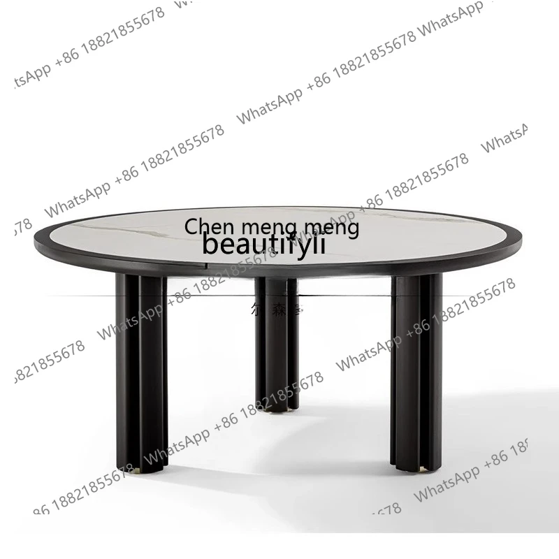 

Italian minimalist furniture, modern light luxury creative glass round table rock slab dining table