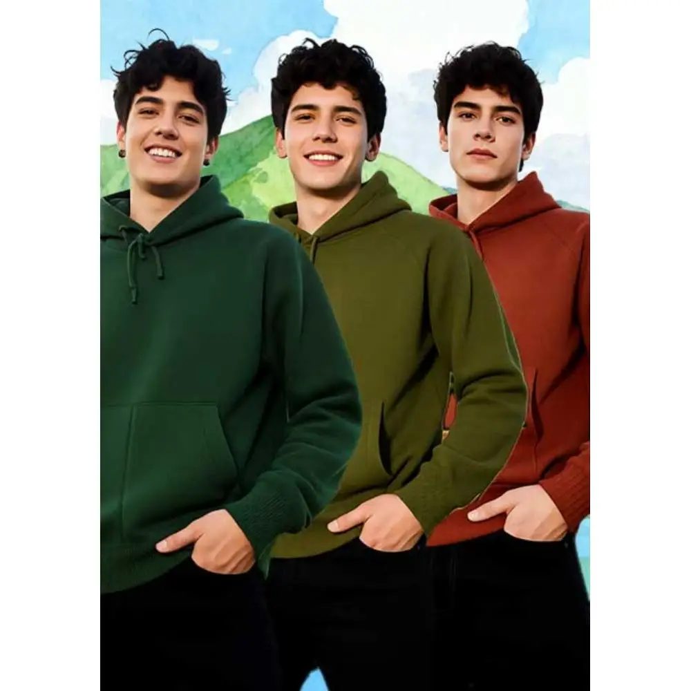 

Мужская повседневная толстовка с капюшоном из трех частей и карманом-кенгуру доступна в 5 цветах: красный, горчичный, темно-серый, оливковый,